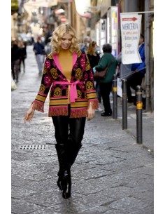 Cardigan fantasia fiori con cintura e frange QUIIN 21 2