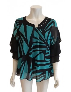 Casacca fantasia astratta con maniche volant, Adadey