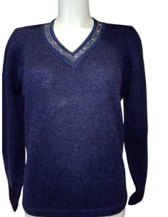 Maglia scollo a V con strass, lana mohair, Gilda Tamares