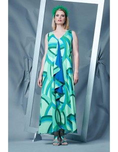 Abito lungo fantasia con rouche, QUIIN 21