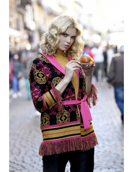 Cardigan fantasia fiori con cintura e frange QUIIN 21