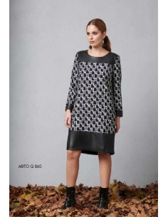 Abito microfantasia con intarsi di pelle, Quiin 21